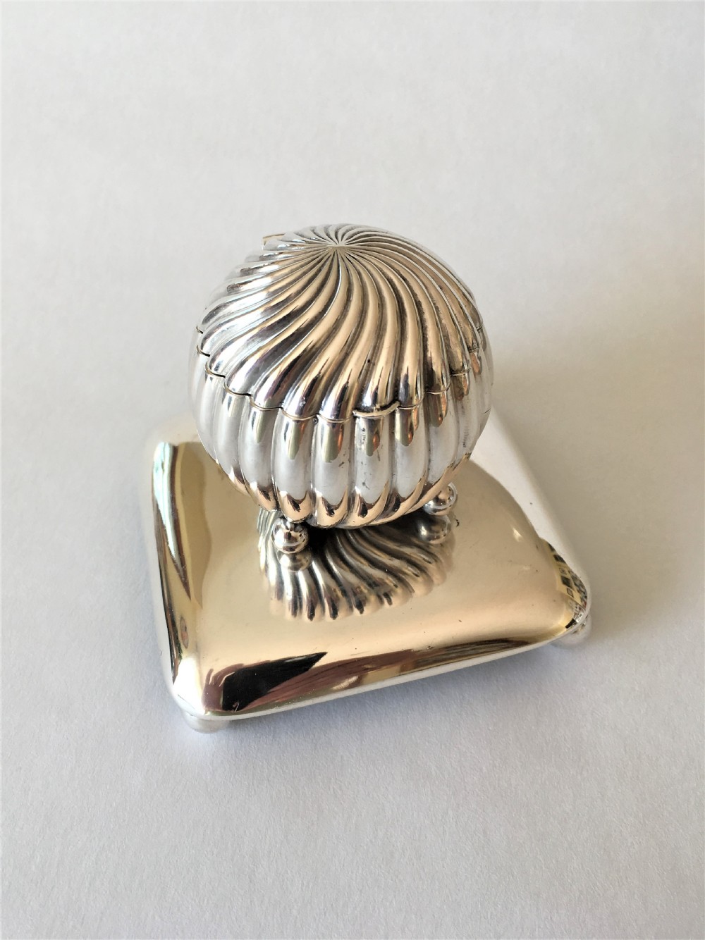 A handsome Victorian silver desk inkwell View II