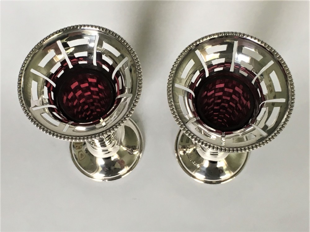 A gorgeous pair of silver & cranberry bud vases View VII