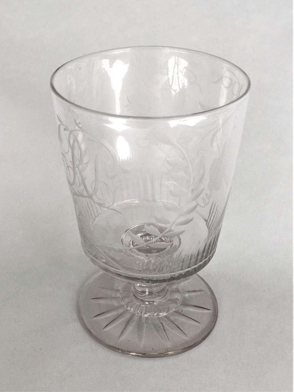A 19th Century hops & leaves engraved bucket rummer
