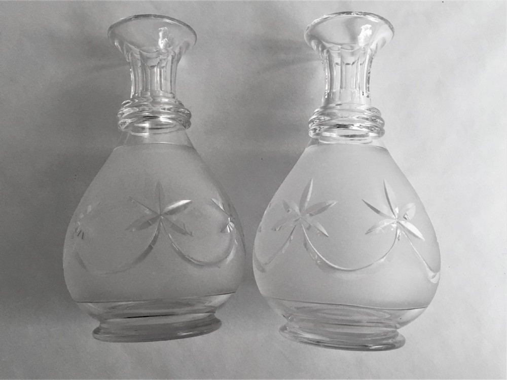 A handsome pair of Victorian frosted carafes View V