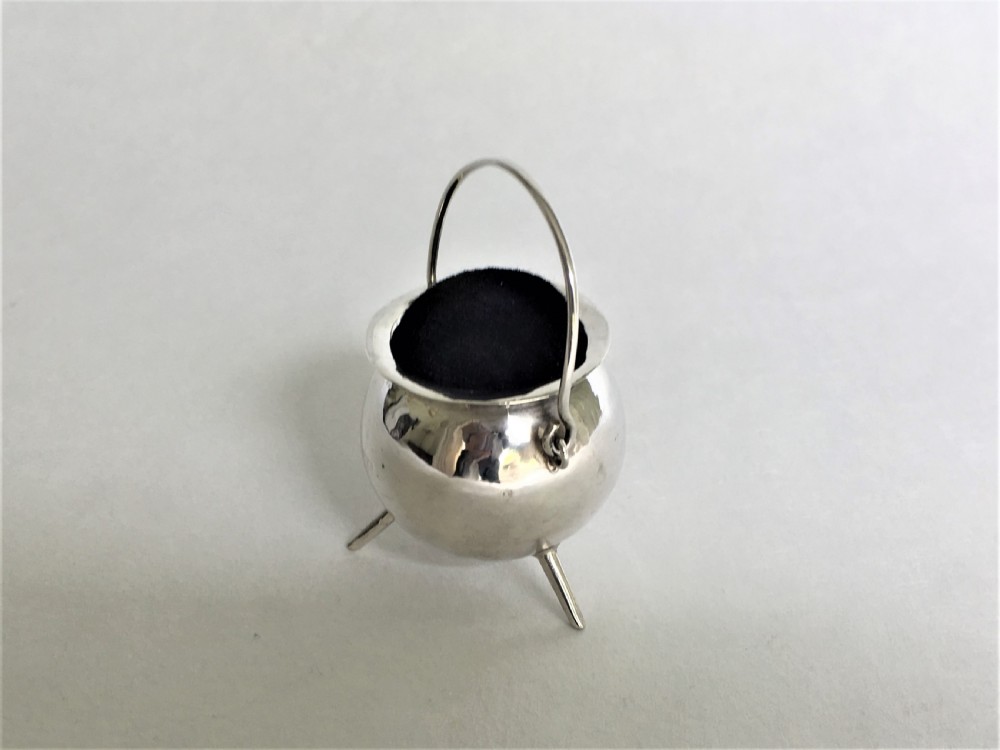 A rare Edwardian novelty silver cauldron pincushion View II