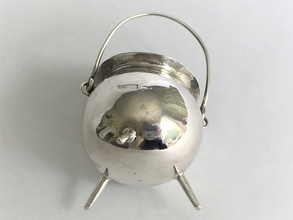 A rare Edwardian novelty silver cauldron pincushion View III