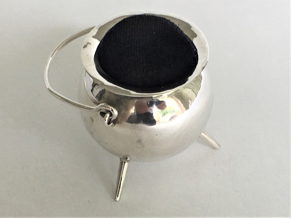 A rare Edwardian novelty silver cauldron pincushion View IV