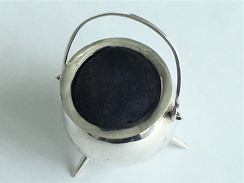 A rare Edwardian novelty silver cauldron pincushion View VI