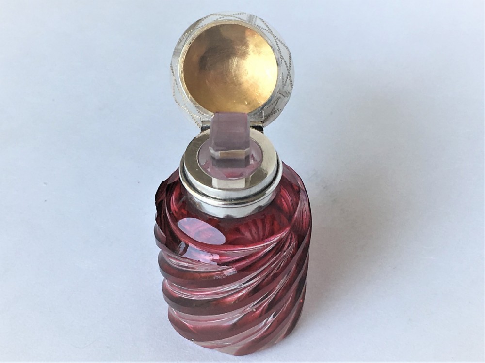 An unusual Victorian silver & cranberry scent bottle View V