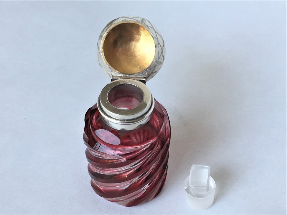 An unusual Victorian silver & cranberry scent bottle View VI
