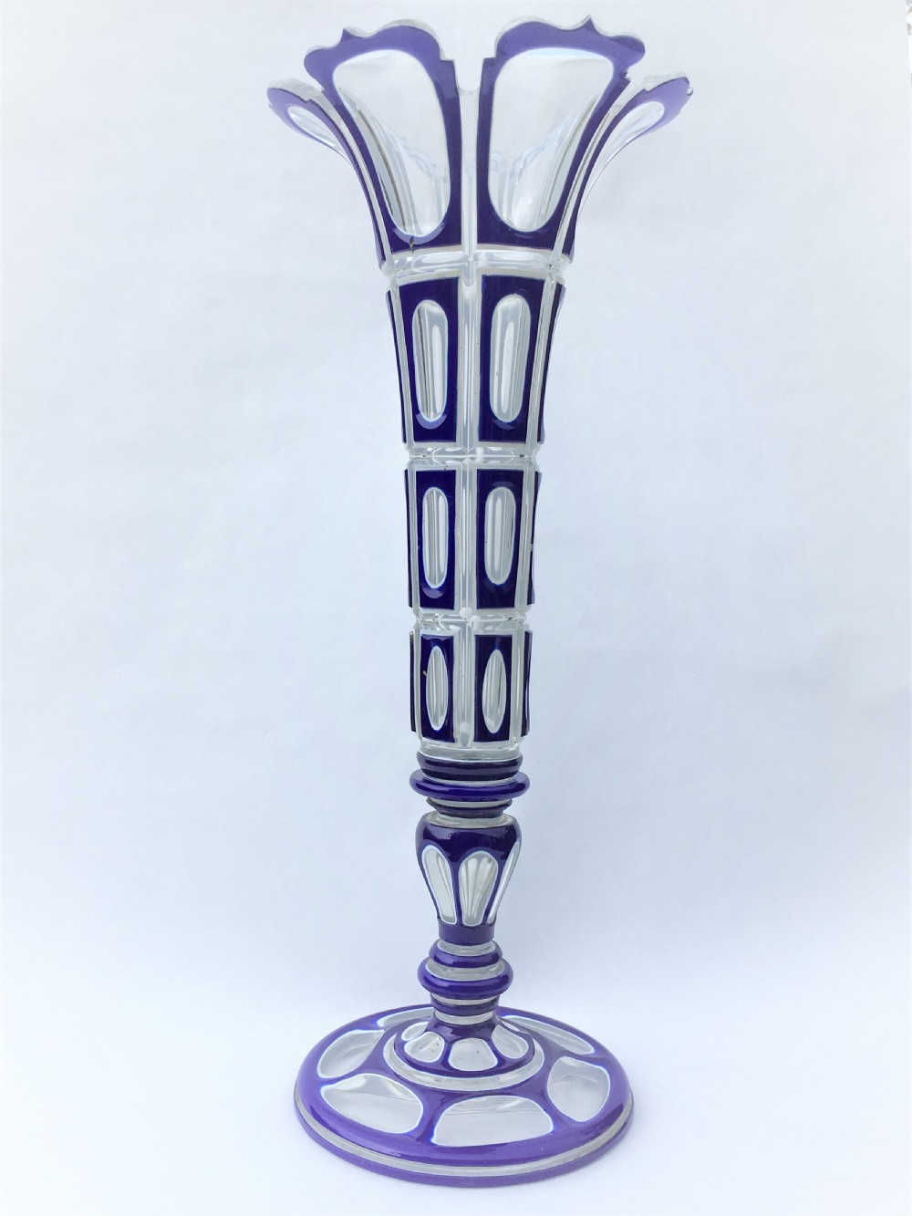 A fabulous Victorian blue overlay vase