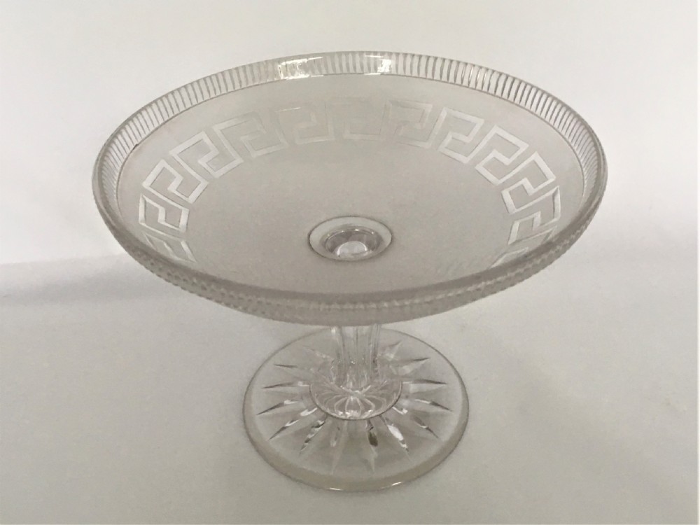 A gorgeous Victorian Greek Key patterned glass tazza