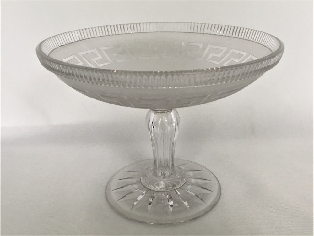 A gorgeous Victorian Greek Key patterned glass tazza View II