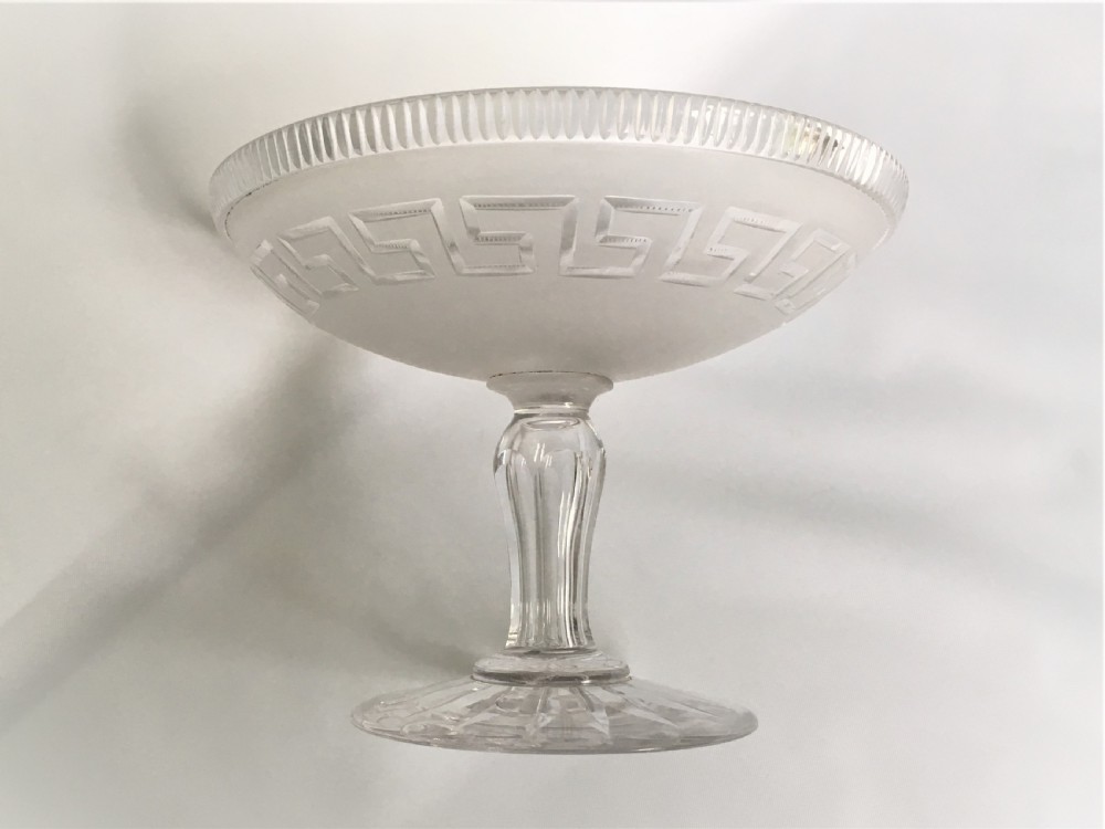 A gorgeous Victorian Greek Key patterned glass tazza View IV