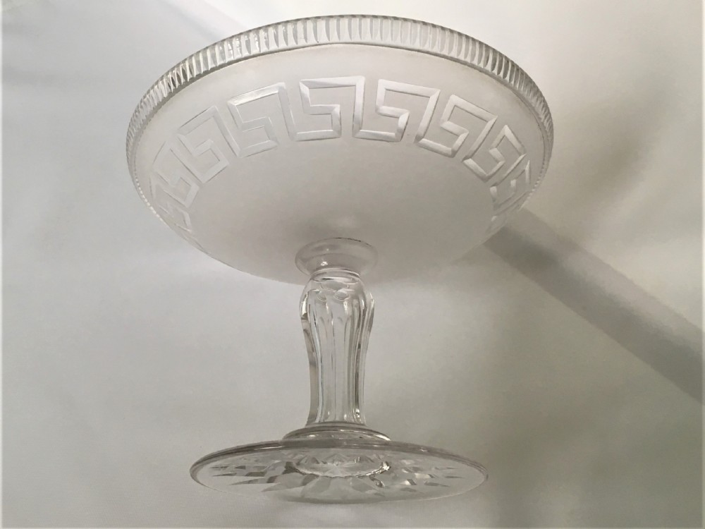 A gorgeous Victorian Greek Key patterned glass tazza View VII