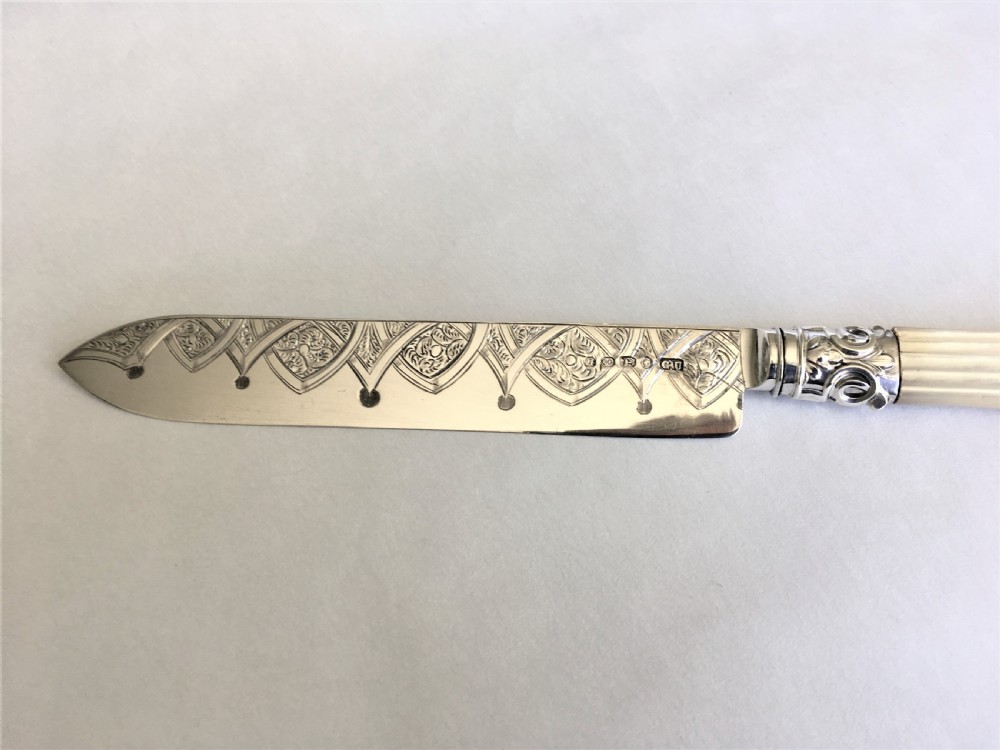 A fabulous mid Victorian silver bladed wedding Cake knife View III