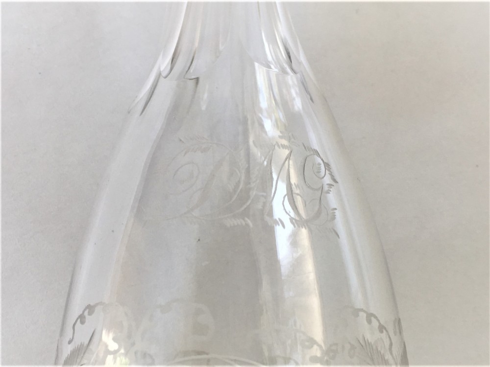 A Victorian etched wine bottle & silver stopper View VI