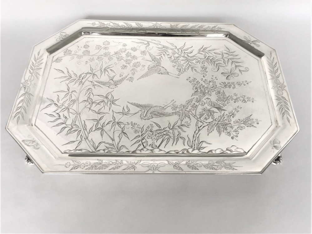 An Irish Aesthetic Movement silver plated Victorian tray