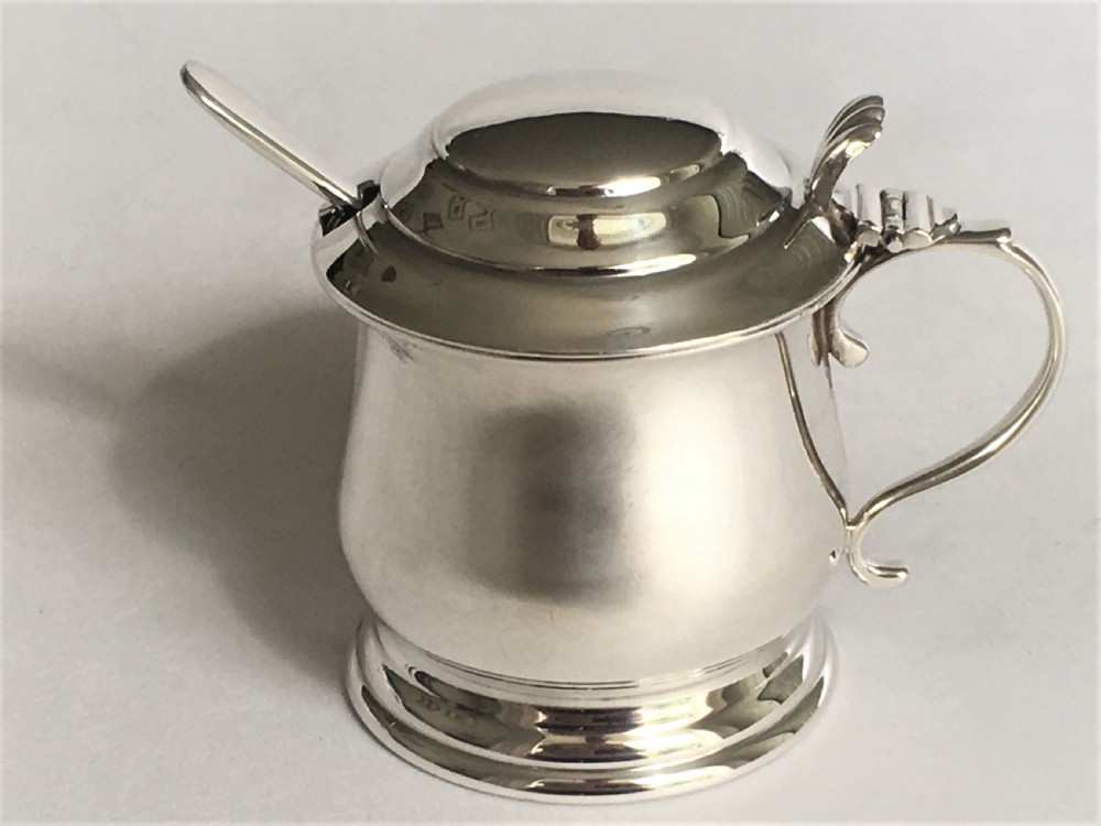 A handsome silver mustard pot & spoon