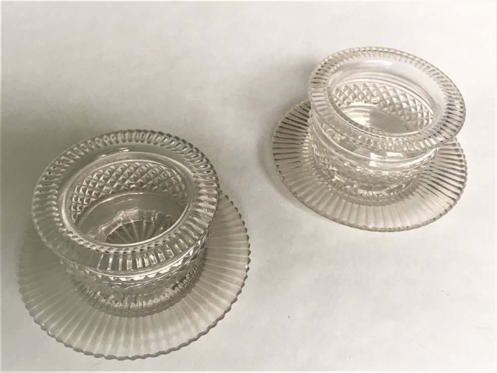 A fabulous pair of Regency glass condiment tubs & saucers View III