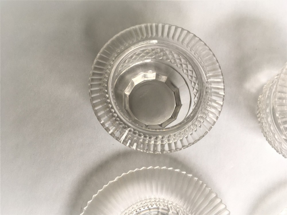 A fabulous pair of Regency glass condiment tubs & saucers View IV