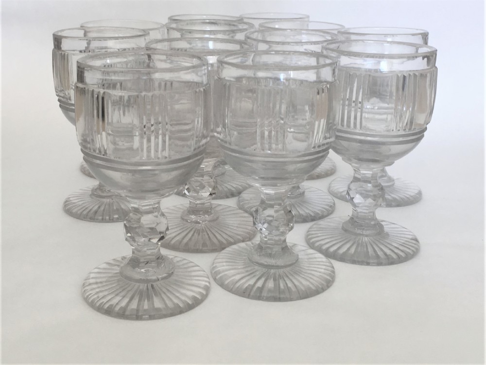 A superb suite of 12 cut glass Victorian wine goblets View III