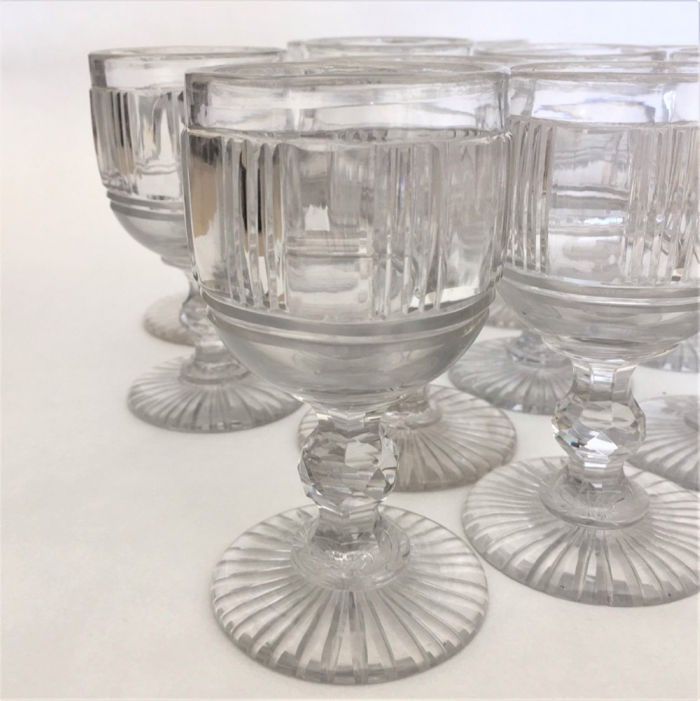 A superb suite of 12 cut glass Victorian wine goblets View V