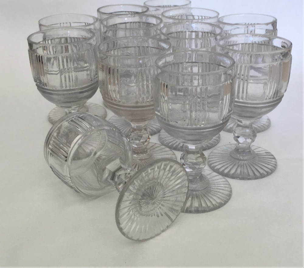 A superb suite of 12 cut glass Victorian wine goblets View X