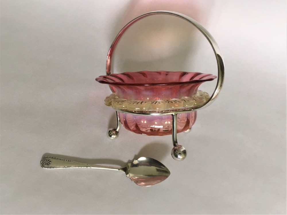 A Victorian Vaseline glass and silver plated preserve dish and spoon View VII