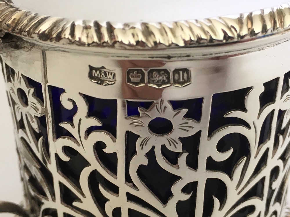 A superb pierced silver mustard pot with birds & flowers View VI