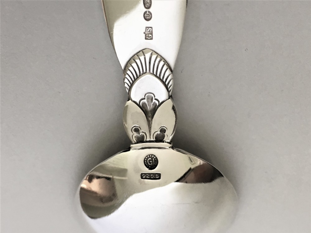 A rare Georg Jensen Cactus pattern silver caddy spoon View III