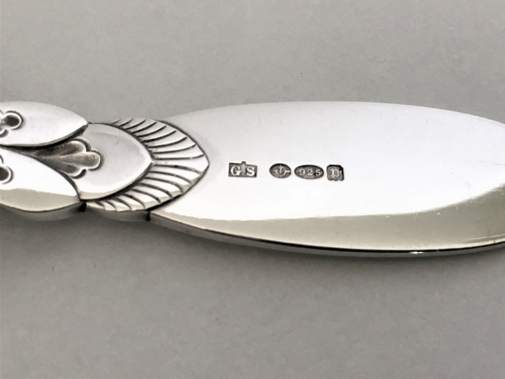 A rare Georg Jensen Cactus pattern silver caddy spoon View V