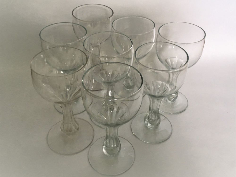 A rare set of 8 hollow stem wine glasses View II