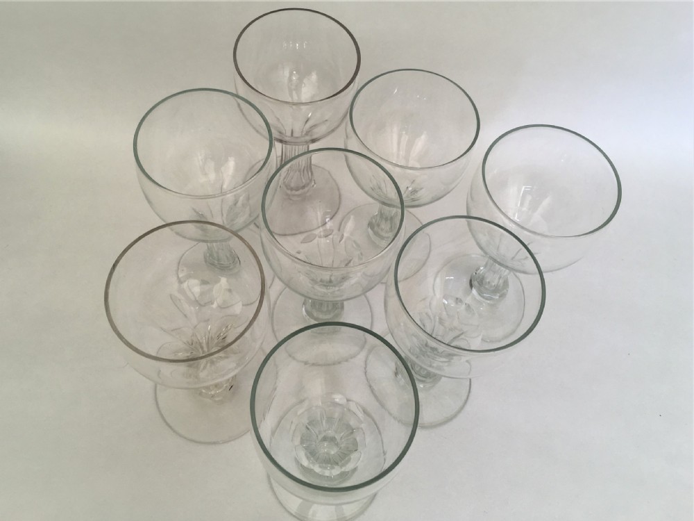 A rare set of 8 hollow stem wine glasses View VII