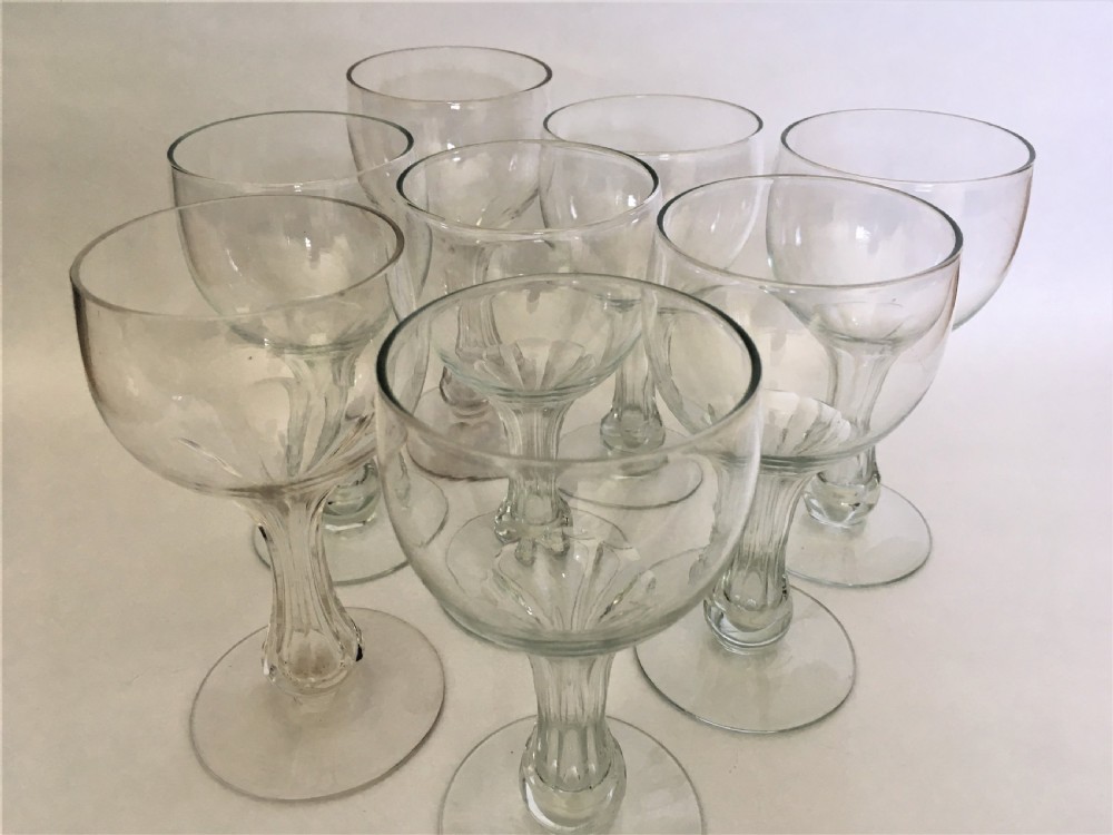A rare set of 8 hollow stem wine glasses View VIII