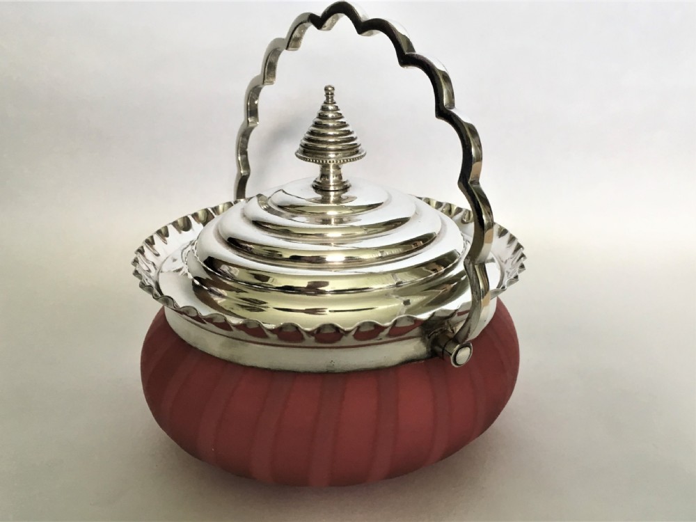 A gorgeous satin glass and silver plated basket