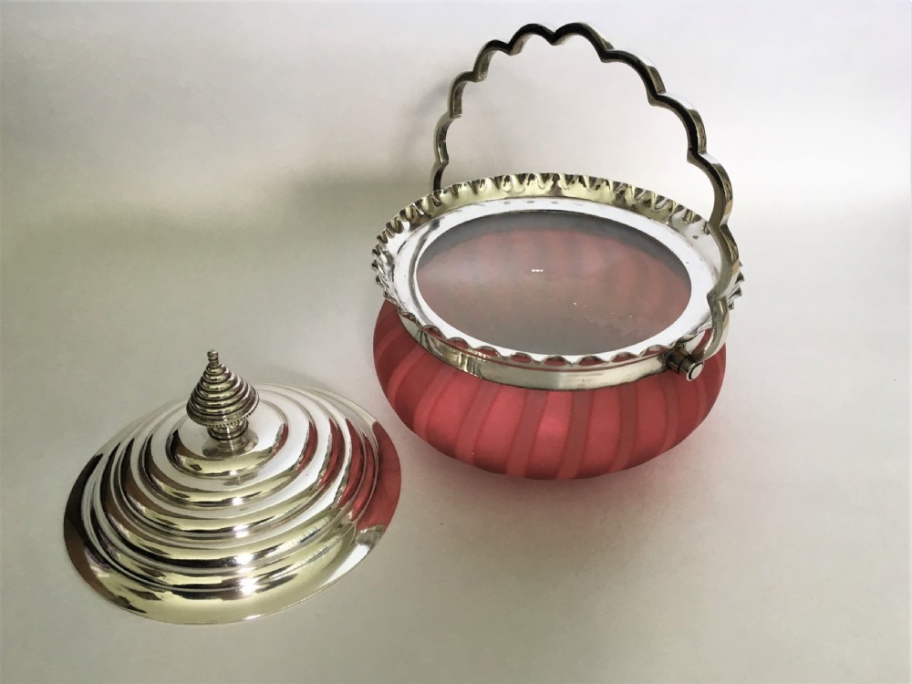 A gorgeous satin glass and silver plated basket View III