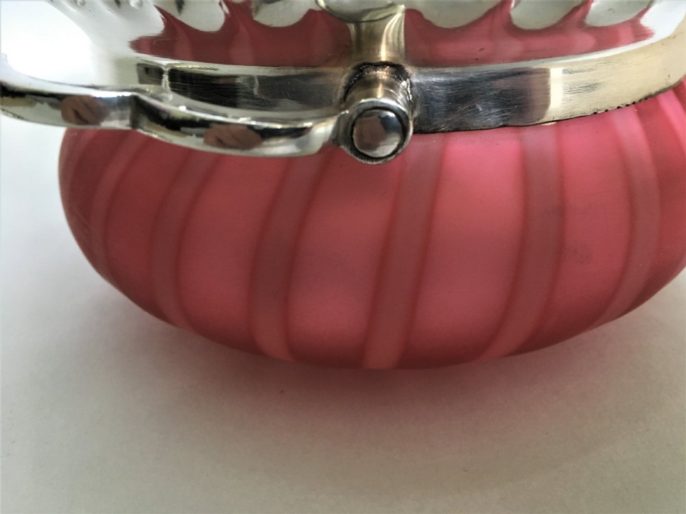 A gorgeous satin glass and silver plated basket View VI