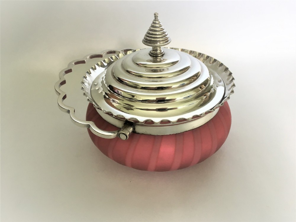 A gorgeous satin glass and silver plated basket View VII