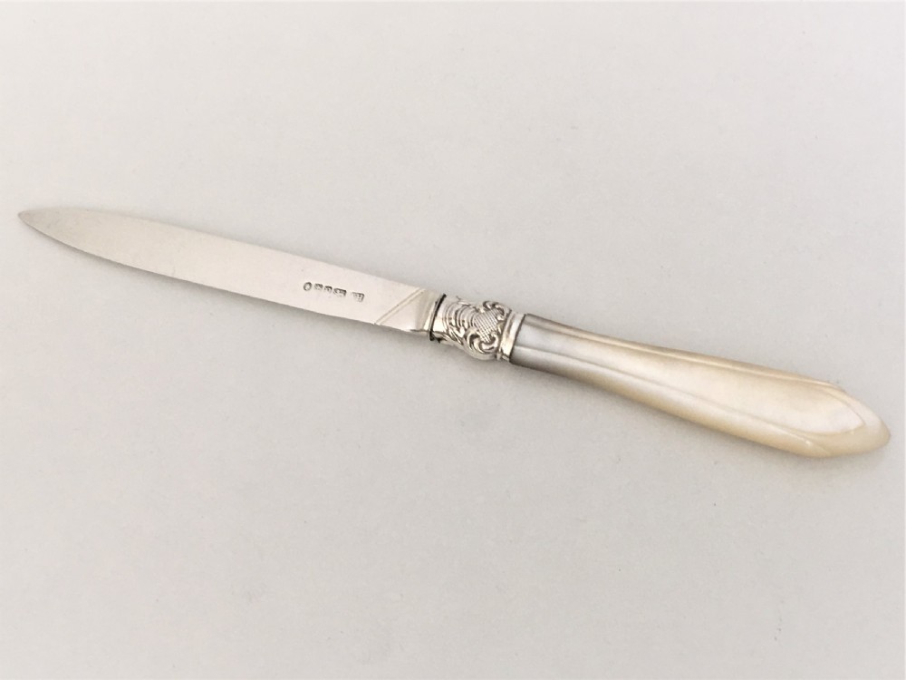 A handsome silver & mother-of-pearl letter opener