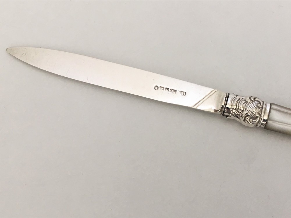 A handsome silver & mother-of-pearl letter opener View III