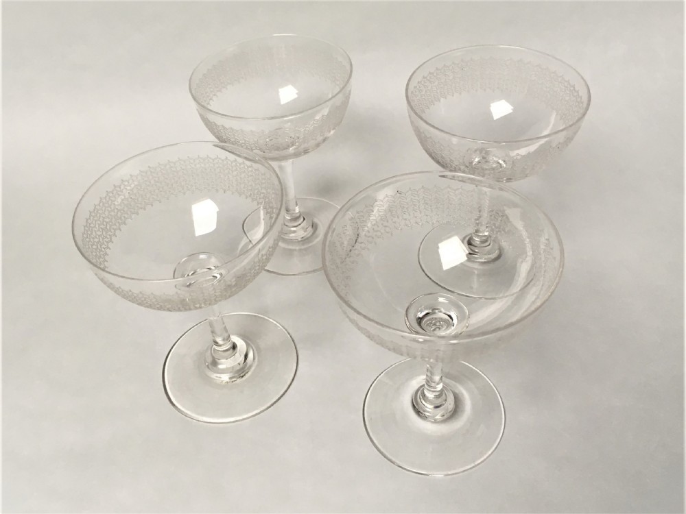 A set of 4 Victorian etched champagne bowls View II