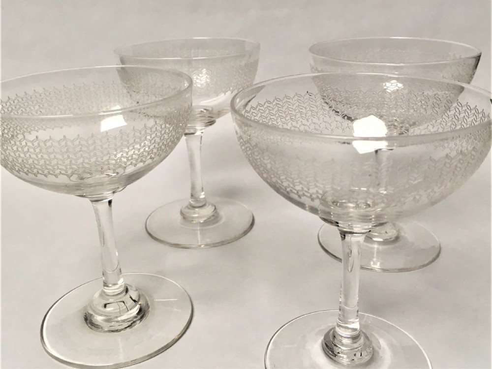 A set of 4 Victorian etched champagne bowls View III