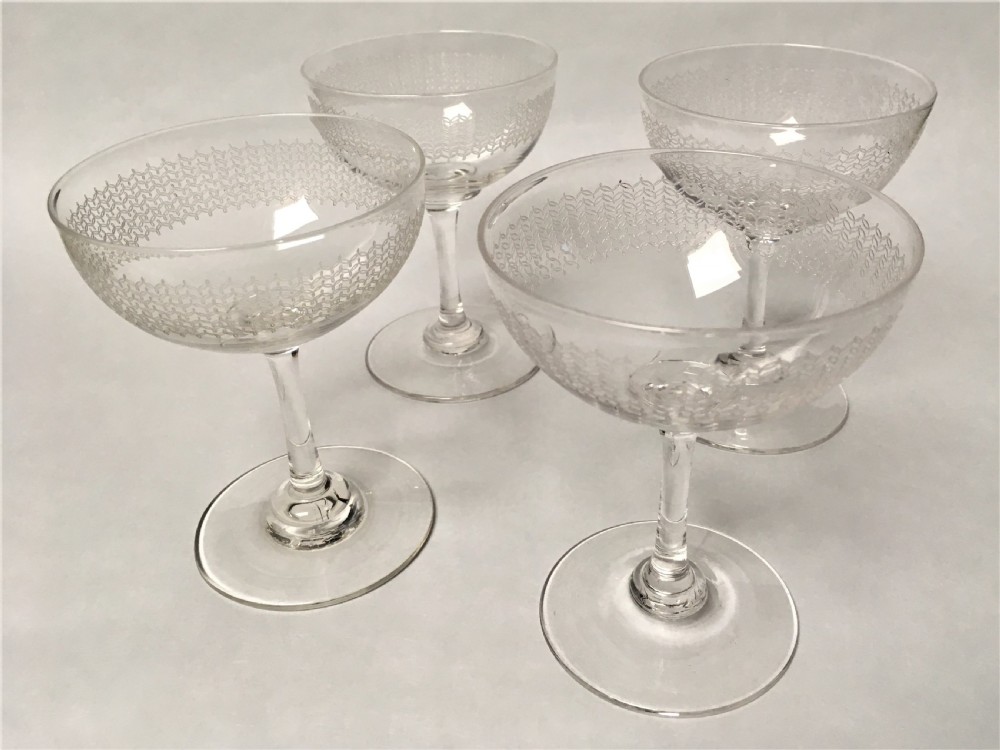 A set of 4 Victorian etched champagne bowls View IV