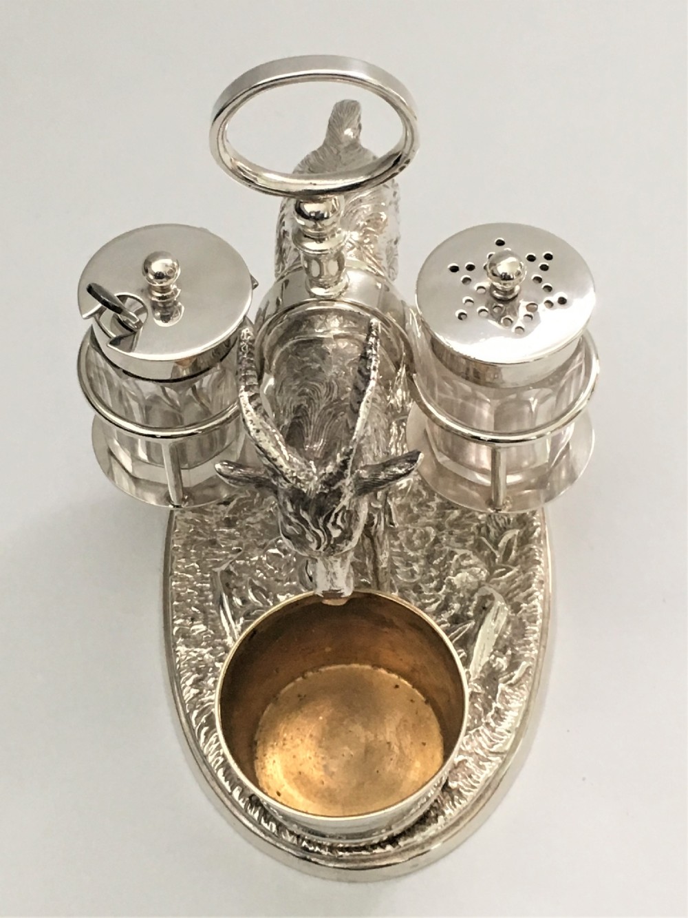 A rare Victorian novelty silver plated Goat cruet View III