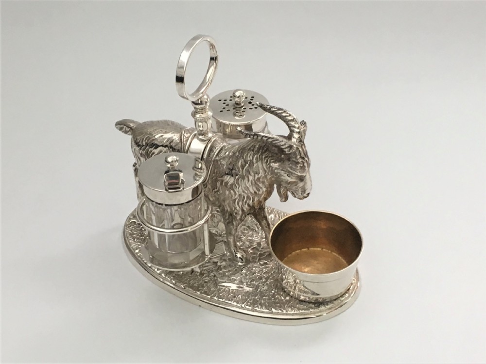 A rare Victorian novelty silver plated Goat cruet View IV