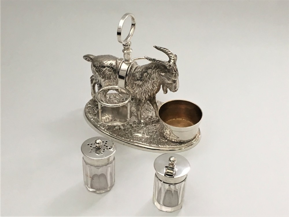 A rare Victorian novelty silver plated Goat cruet View V