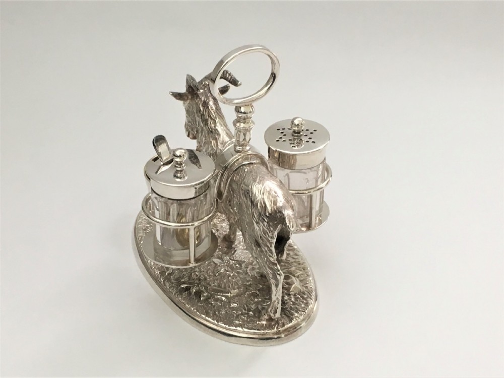 A rare Victorian novelty silver plated Goat cruet View VI