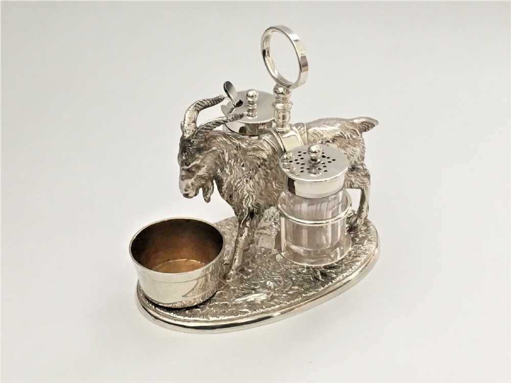A rare Victorian novelty silver plated Goat cruet View VIII