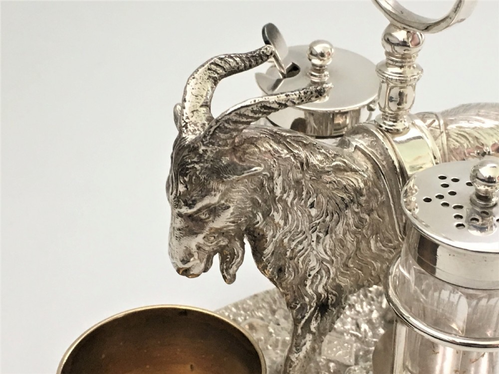 A rare Victorian novelty silver plated Goat cruet View IX