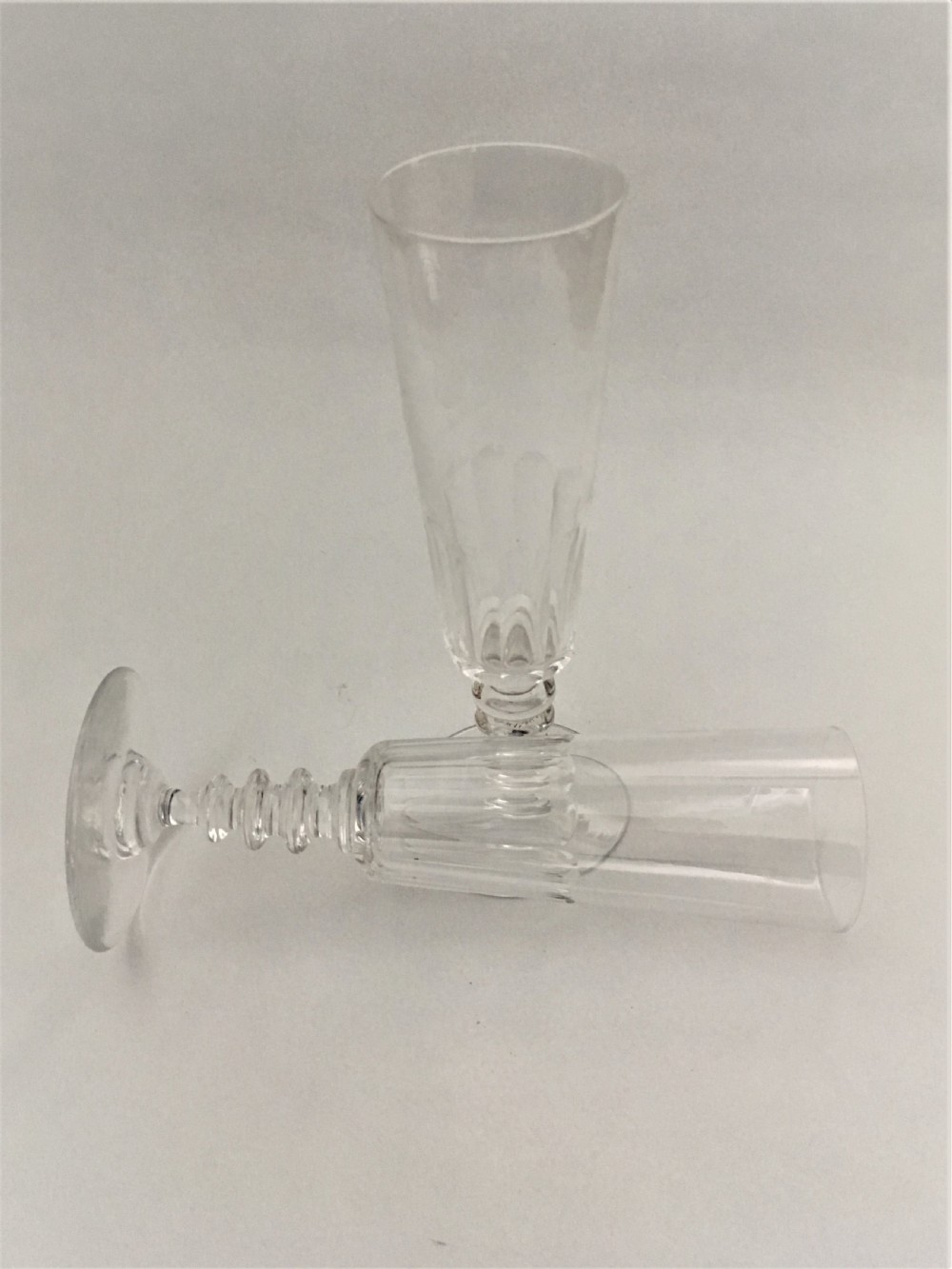 A pair of French cut glass champagne flutes View III