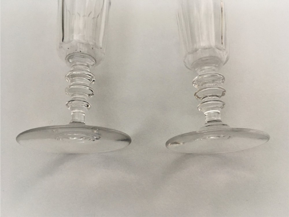 A pair of French cut glass champagne flutes View V