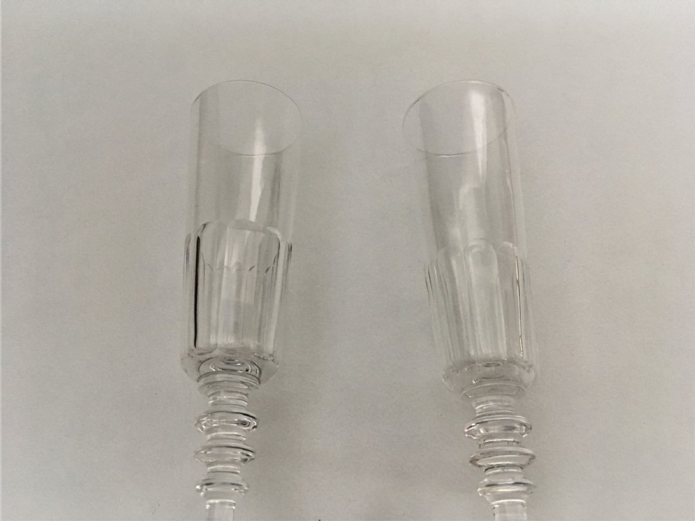 A pair of French cut glass champagne flutes View VI