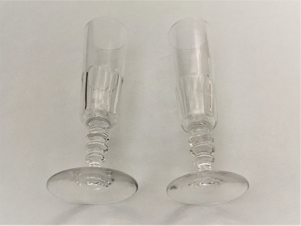 A pair of French cut glass champagne flutes View VII